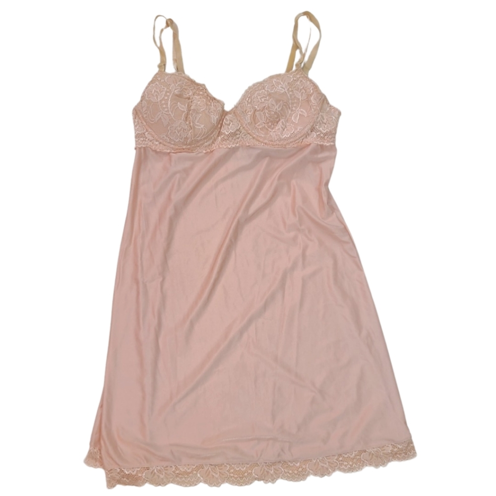Ambrielle rose pink slip nightie with padded lace underwire cups large